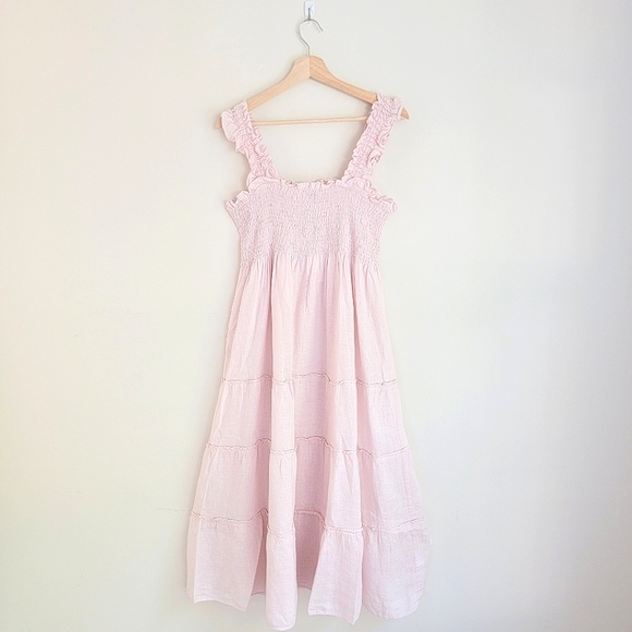 NWT Quince 100% European Linen Smocked Midi Dress, Pale Pink, XL - Picture 1 of 11